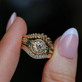 1.05ct GIA Antique Old European Cut Diamond and Trillion Madagascar Sapphire Antique Style Compass Set Low Profile Ring with Milgrain in 18k Yellow Gold