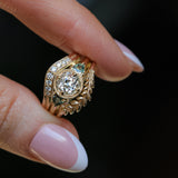 1.05ct GIA Antique Old European Cut Diamond and Trillion Madagascar Sapphire Antique Style Compass Set Low Profile Ring with Milgrain in 18k Yellow Gold