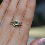 1.29ct Bezel Set Emerald Cut Untreated Montana Sapphire and Montana Sapphire Sides Three Stone Ring in 14k Yellow Gold