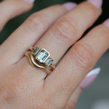 1.29ct Bezel Set Emerald Cut Untreated Montana Sapphire and Montana Sapphire Sides Three Stone Ring in 14k Yellow Gold