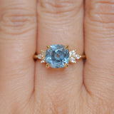 3.38ct Untreated Montana Sapphire Cushion Cut Marquise Diamond Cluster Ring in 18k Yellow Gold