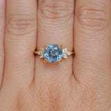 3.38ct Untreated Montana Sapphire Cushion Cut Marquise Diamond Cluster Ring in 18k Yellow Gold