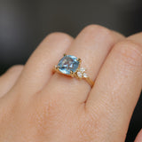 3.38ct Untreated Montana Sapphire Cushion Cut Marquise Diamond Cluster Ring in 18k Yellow Gold