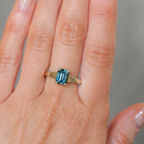 2.40ct Untreated Emerald Cut Madagascar Sapphire Low Profile 4 Prong Tapered Solitaire in 14k Yellow Gold
