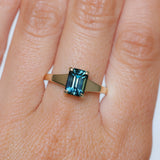 2.40ct Untreated Emerald Cut Madagascar Sapphire Low Profile 4 Prong Tapered Solitaire in 14k Yellow Gold