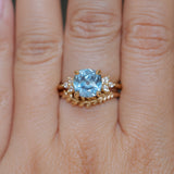 3.38ct Untreated Montana Sapphire Cushion Cut Marquise Diamond Cluster Ring in 18k Yellow Gold