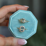 1.29ct Bezel Set Emerald Cut Untreated Montana Sapphire and Montana Sapphire Sides Three Stone Ring in 14k Yellow Gold