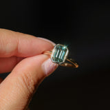 2.62ct Teal Green Emerald Cut Sapphire Low Profile Bezel Ring in 14k Yellow Gold