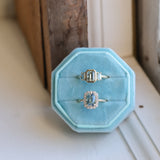 1.29ct Bezel Set Emerald Cut Untreated Montana Sapphire and Montana Sapphire Sides Three Stone Ring in 14k Yellow Gold