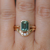 2.62ct Teal Green Emerald Cut Sapphire Low Profile Bezel Ring in 14k Yellow Gold