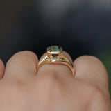 2.62ct Teal Green Emerald Cut Sapphire Low Profile Bezel Ring in 14k Yellow Gold