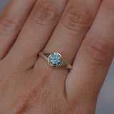 0.88ct Untreated Round Montana Sapphire Low Profile 4 Prong Signet Solitaire in 14k Yellow Gold