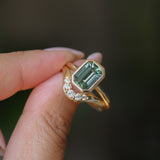 2.62ct Teal Green Emerald Cut Sapphire Low Profile Bezel Ring in 14k Yellow Gold