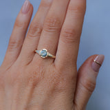 0.88ct Untreated Round Montana Sapphire Low Profile 4 Prong Signet Solitaire in 14k Yellow Gold