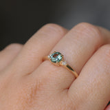 0.80ct Round Montana Sapphire and Princess Cut Diamond Rapids Low Profile Ring in 14k Yellow Gold