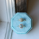 1.70ct Untreated Radiant Cut Vibrant Teal Green Sapphire Antique-Style Diamond Halo Ring in 14 Yellow Gold