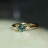 0.80ct Round Montana Sapphire and Princess Cut Diamond Rapids Low Profile Ring in 14k Yellow Gold