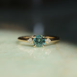 0.80ct Round Montana Sapphire and Princess Cut Diamond Rapids Low Profile Ring in 14k Yellow Gold