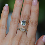 1.05ct GIA Antique Old European Cut Diamond and Trillion Madagascar Sapphire Antique Style Compass Set Low Profile Ring with Milgrain in 18k Yellow Gold