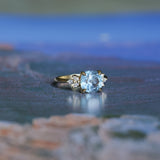 3.38ct Untreated Montana Sapphire Cushion Cut Marquise Diamond Cluster Ring in 18k Yellow Gold