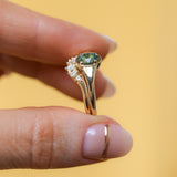 0.71ct Oval Green Precision Cut Montana Sapphire Low Profile 4 Prong Signet Solitaire in 14k Yellow Gold