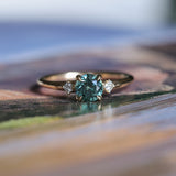 0.80ct Round Montana Sapphire and Princess Cut Diamond Rapids Low Profile Ring in 14k Yellow Gold
