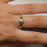 0.71ct Oval Green Precision Cut Montana Sapphire Low Profile 4 Prong Signet Solitaire in 14k Yellow Gold