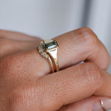 0.71ct Australian Emerald Cut Parti Sapphire Low Profile 4 Prong Signet Solitaire in 14k Yellow Gold