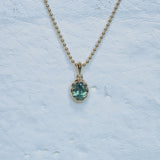 1.56ct Untreated Teal Green Nigerian Oval Sapphire 10 Prong Pendant in 14k Yellow Gold