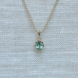 1.56ct Untreated Teal Green Nigerian Oval Sapphire 10 Prong Pendant in 14k Yellow Gold