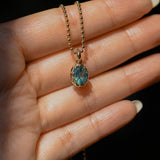 1.56ct Untreated Teal Green Nigerian Oval Sapphire 10 Prong Pendant in 14k Yellow Gold
