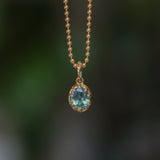 1.56ct Untreated Teal Green Nigerian Oval Sapphire 10 Prong Pendant in 14k Yellow Gold