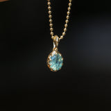 1.56ct Untreated Teal Green Nigerian Oval Sapphire 10 Prong Pendant in 14k Yellow Gold