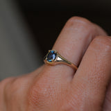 1.17ct Untreated Cushion Blue Madagascar Sapphire Low Profile 4 Prong Signet Solitaire in 14k Yellow Gold