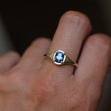 1.17ct Untreated Cushion Blue Madagascar Sapphire Low Profile 4 Prong Signet Solitaire in 14k Yellow Gold