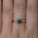 1.10ct Round Deep Teal Montana Sapphire and Princess Cut Diamond Rapids Low Profile Ring in 14k Yellow Gold