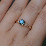 1.10ct Round Deep Teal Montana Sapphire and Princess Cut Diamond Rapids Low Profile Ring in 14k Yellow Gold
