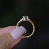 1.10ct Round Deep Teal Montana Sapphire and Princess Cut Diamond Rapids Low Profile Ring in 14k Yellow Gold
