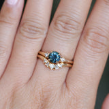 1.10ct Round Deep Teal Montana Sapphire and Princess Cut Diamond Rapids Low Profile Ring in 14k Yellow Gold