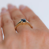 1.17ct Untreated Cushion Blue Madagascar Sapphire Low Profile 4 Prong Signet Solitaire in 14k Yellow Gold