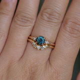 1.10ct Round Deep Teal Montana Sapphire and Princess Cut Diamond Rapids Low Profile Ring in 14k Yellow Gold
