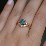 1.10ct Round Deep Teal Montana Sapphire and Princess Cut Diamond Rapids Low Profile Ring in 14k Yellow Gold