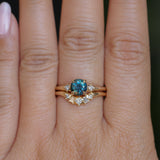 1.10ct Round Deep Teal Montana Sapphire and Princess Cut Diamond Rapids Low Profile Ring in 14k Yellow Gold