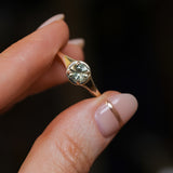 0.85ct Bicolor Round Montana Sapphire Low Profile 4 Prong Signet Solitaire in 14k Yellow Gold