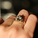2.35ct Teal Blue Grey Untreated Pear Montana Sapphire and Diamond Asymmetrical Cluster Ring in 18k Yellow Gold