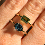 1.20ct Untreated Australian Emerald Cut Parti Sapphire Low Profile 4 Prong East-West Solitaire in 14k Yellow Gold