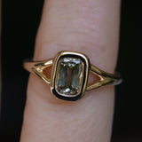 1.36ct Unique Cushion Cut Grey Champagne Diamond Split Shank Bezel Set Ring in 14k Yellow Gold