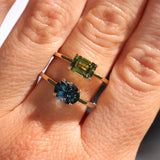 1.20ct Untreated Australian Emerald Cut Parti Sapphire Low Profile 4 Prong East-West Solitaire in 14k Yellow Gold