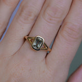 1.36ct Unique Cushion Cut Grey Champagne Diamond Split Shank Bezel Set Ring in 14k Yellow Gold
