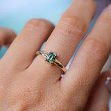 0.98ct Australian Emerald Cut Parti Sapphire Low Profile Four Prong Spring Bloom Solitaire in 14k Yellow Gold